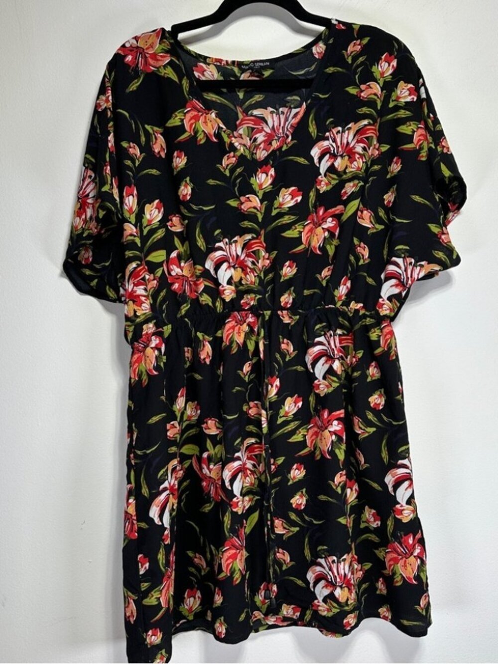 Mario Serrani 2 Pc Cover Up Set Large Floral Resort Dress Black Knit Tunic - Picture 6 of 8